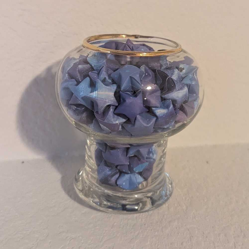 Vase With Blue Hand Folded Origami Stars